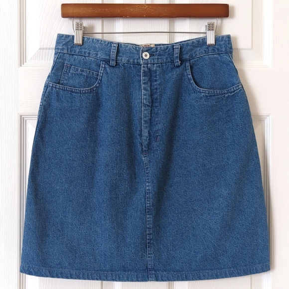 Real Clothes by Saks Fifth Avenue 90's Vintage High Waisted Denim Mini Skirt 12 - Picture 1 of 9
